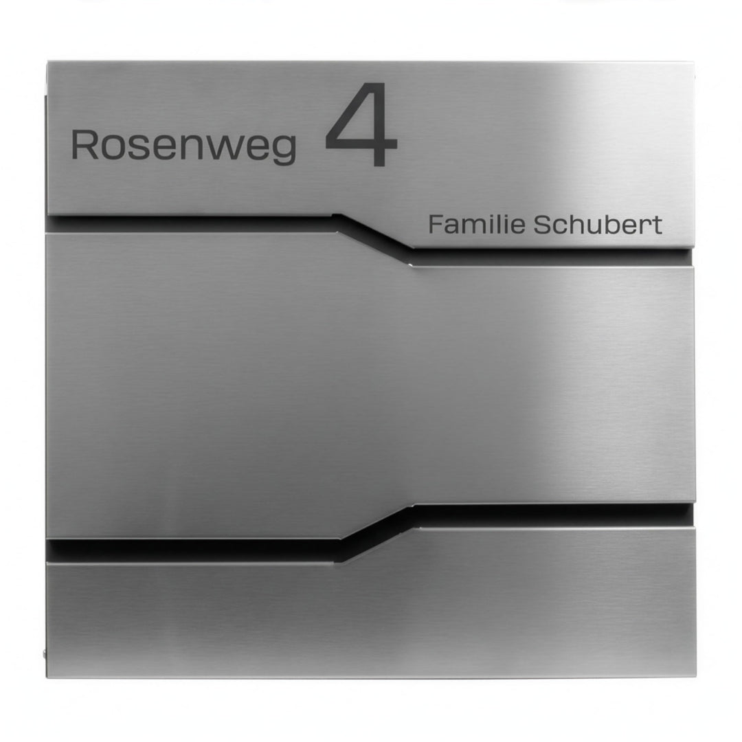 Grafner Premium Briefkasten personalisiert, Edelstahl mit Zeitungsfach und 2 Schlüssel, moderner Pos