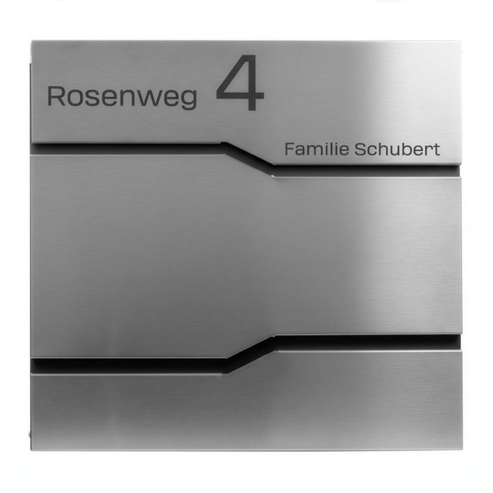 Grafner Premium Briefkasten personalisiert, Edelstahl mit Zeitungsfach und 2 Schlüssel, moderner Pos