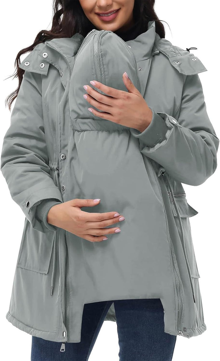 Wintermantel Damen Warm Winterjacke Gefüttert Winter Parka Umstands Baumwolljacke 3 in 1 Winter Lang