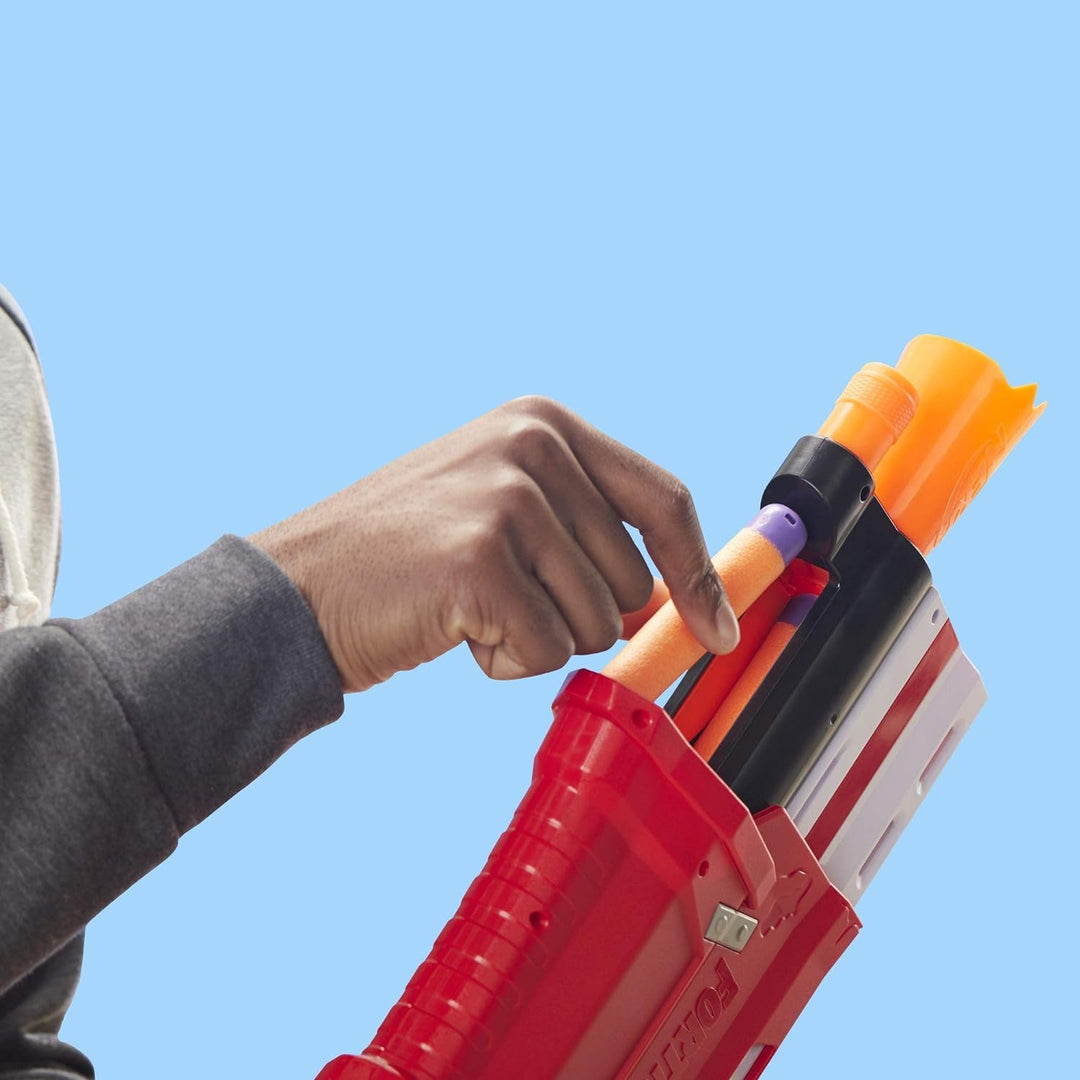 NERF Hasbro E7065EU4 TS Pump-Action Blaster, 8 Mega Fortnite Darts, Dartaufbewahrungsfach - Für Juge