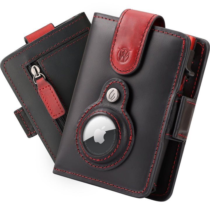 Will Fire® AirTag Wallet | Inkl. Airtag Anhänger | Leder Geldbörse mit Münz- &amp; Scheinfach | Extra ge
