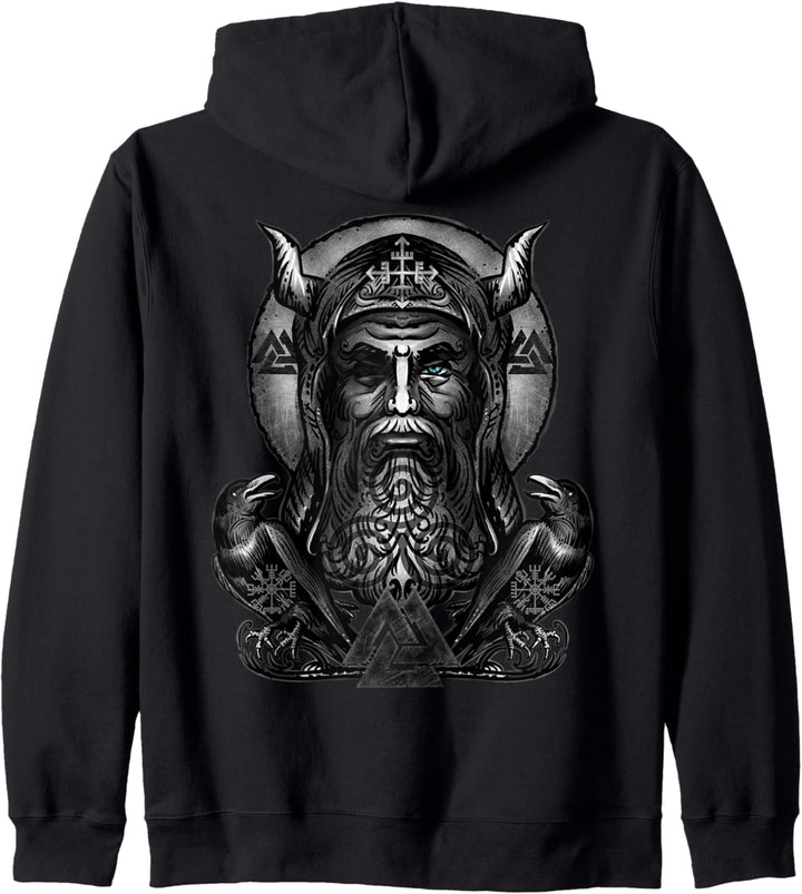 Odin Wikinger nordischer Gott Huginn & Muninn Raben heidnische Symbole Kapuzenjacke