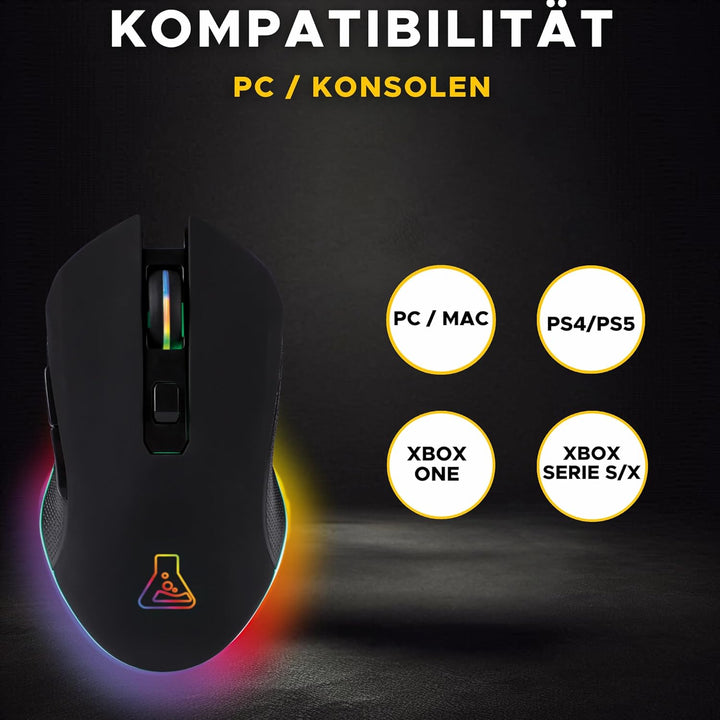 THE G-LAB Kult Helium USB-Gamer-Maus mit Kabel - Optischer Sensor mit 800 bis 6400 DPI, 7-farbige LE