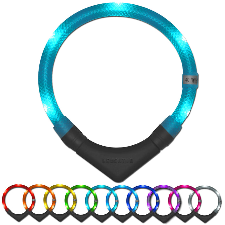 LEUCHTIE® Leuchthalsband Plus türkis Grösse 45 I LED Halsband für Hunde I 100 h Leuchtdauer I wasser