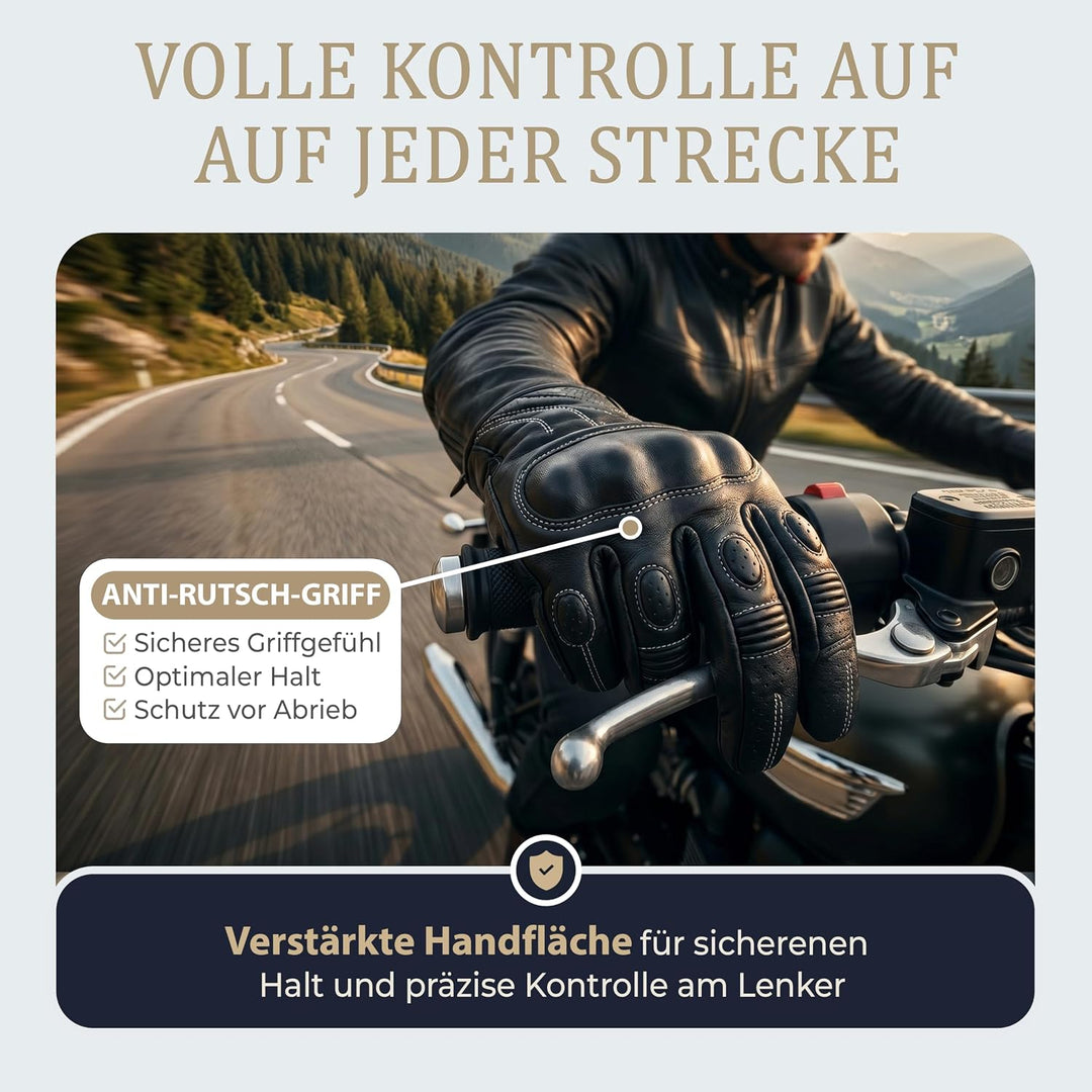 German Wear Motorradhandschuhe Motorrad Biker Lederhandschuhe Schwarz 11=xxl, 11=xxl