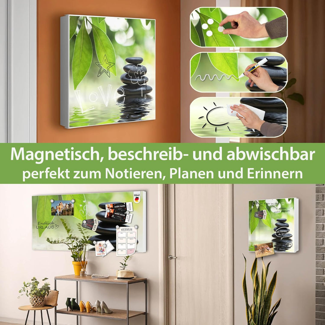 banjado® Grosser Schlüsselkasten Glas/Schlüsselbox 30cm x 30cm mit 50 Haken - Motiv Zen Relax/Schlüs