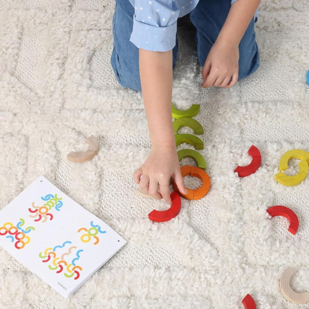 Holz-Mosaik Balancierspiel 24 Regenbogen-Halbkreise | Montessori Lernspielzeug zur Förderung von Fei