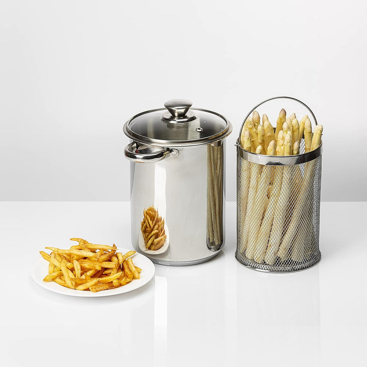 BROWIN® Rostfreier Spargeltopf 313500 mit Glasdeckel | 4 Liter | Pastatopf mit Siebeinsatz | für Ele