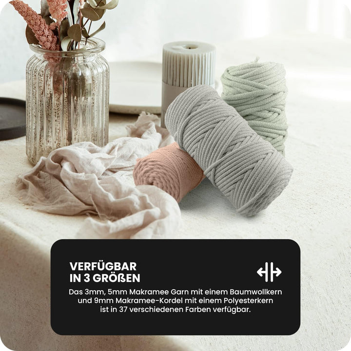 Netuno 1x Makramee Garn Olivengrün 9 mm 50 m Baumwollkordel mit Polyesterkern Dickes Garn Makramee K
