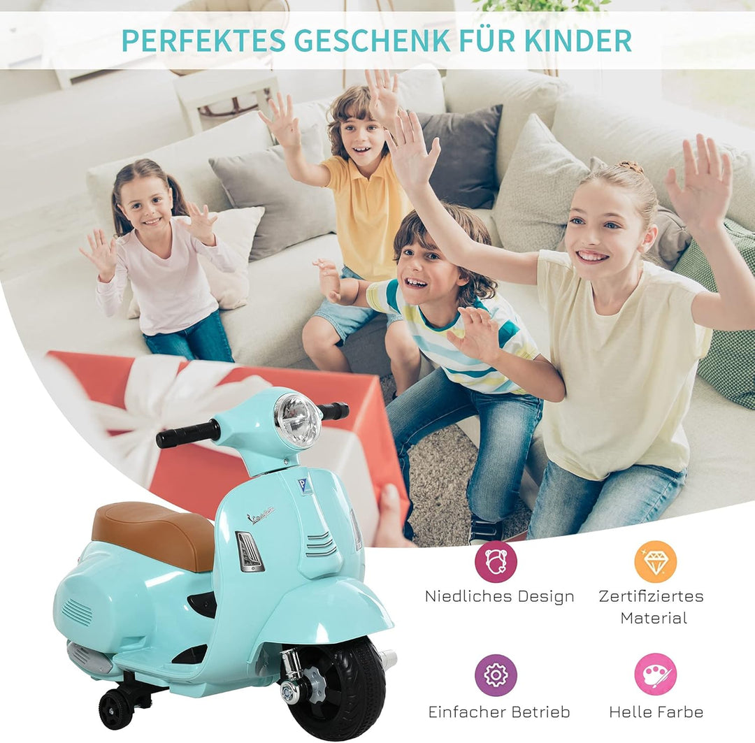 HOMCOM Elektro Kindermotorrad Vespa Elektromotorrad mit LED-Licht, Sound, Kinder Elektro Motorrad fü