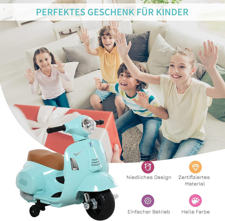 HOMCOM Elektro Kindermotorrad Vespa Elektromotorrad mit LED-Licht, Sound, Kinder Elektro Motorrad fü
