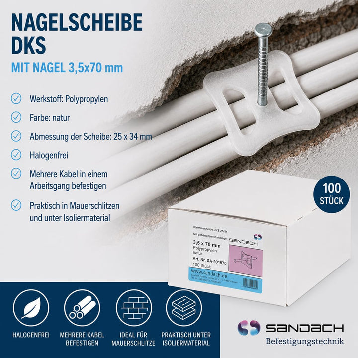 SD ProfiLine Nagelscheibe, 3,5 x 70 mm, mit Nagel, 100 Stück, 3,5 x 70 mm