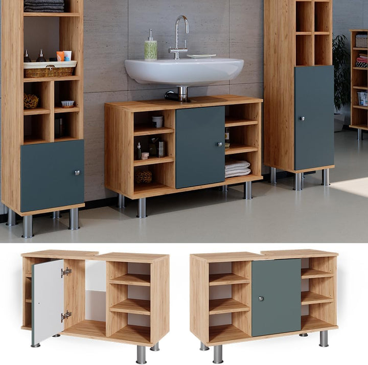 Vicco Waschbeckenunterschrank Fynn, Grün/Goldkraft Eiche, 80 x 54 cm, Grün