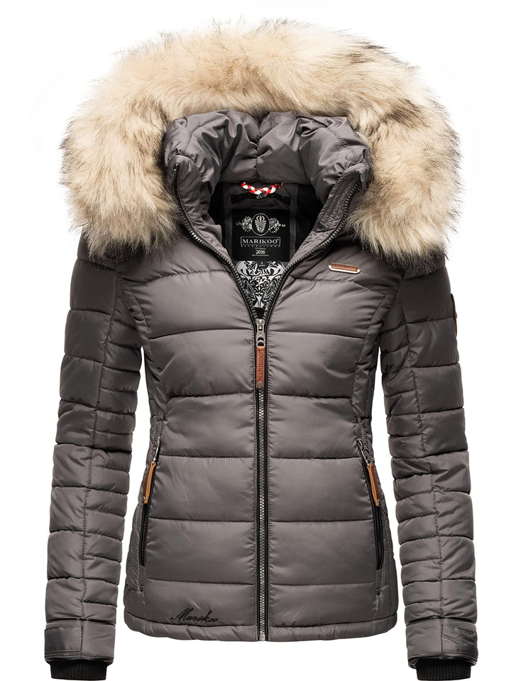 MARIKOO Damen Winterjacke Steppjacke mit abnehmbarem Kunstfell Lerikaa XS-3XL XXL Dark Grey, XXL Dar