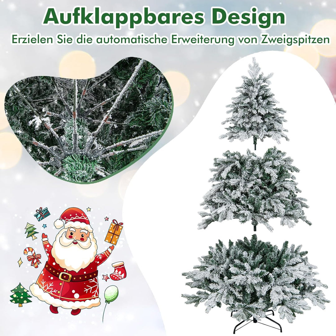 COSTWAY 180 cm Künstlicher Weihnachtsbaum mit Beleuchtung und Schnee, Tannenbaum mit 260 warmweissen