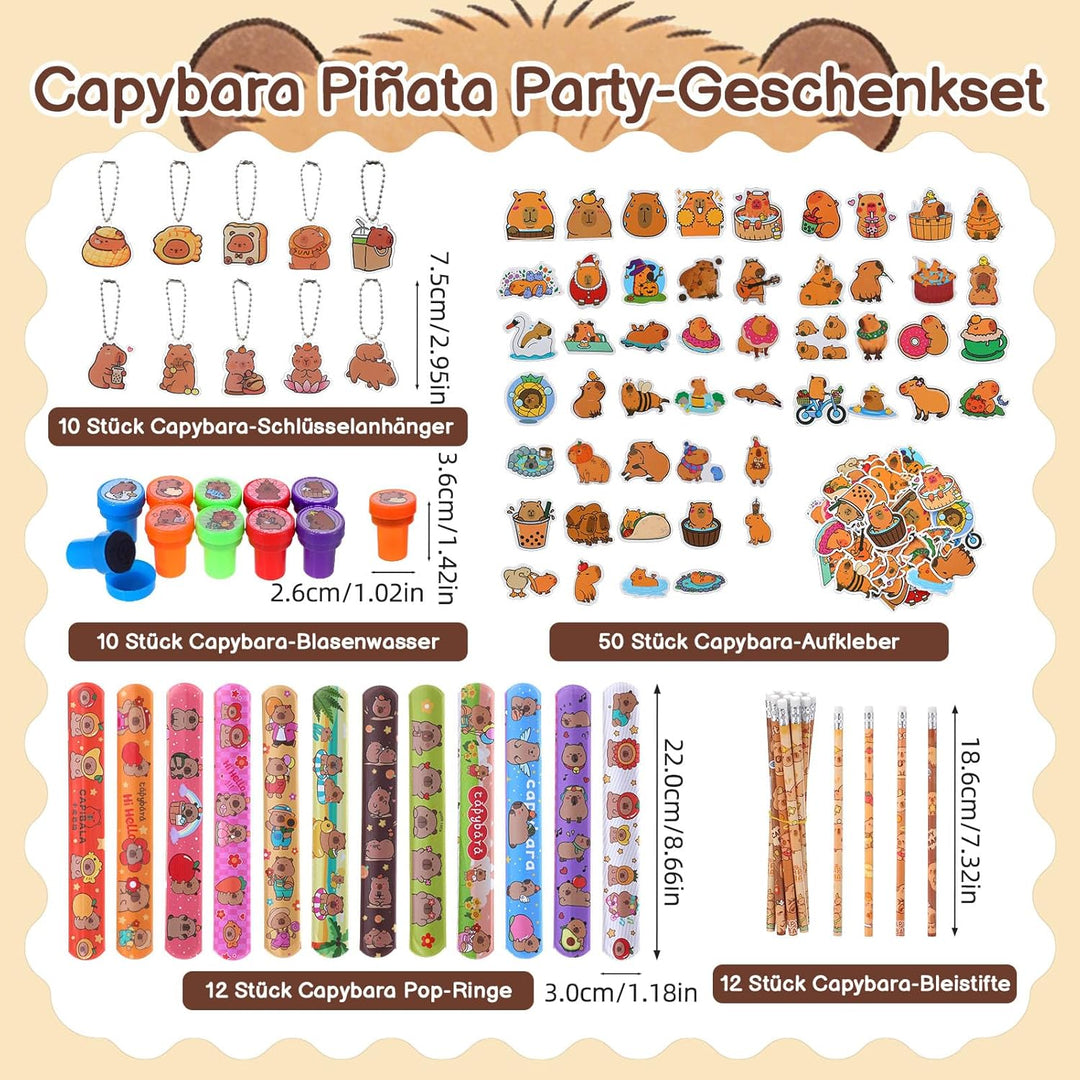 Pinata Geburtstag Capybara mit Stab&Maske für Mädchen und Jungs,Capybara Pinata Set mit 96 Füllungen