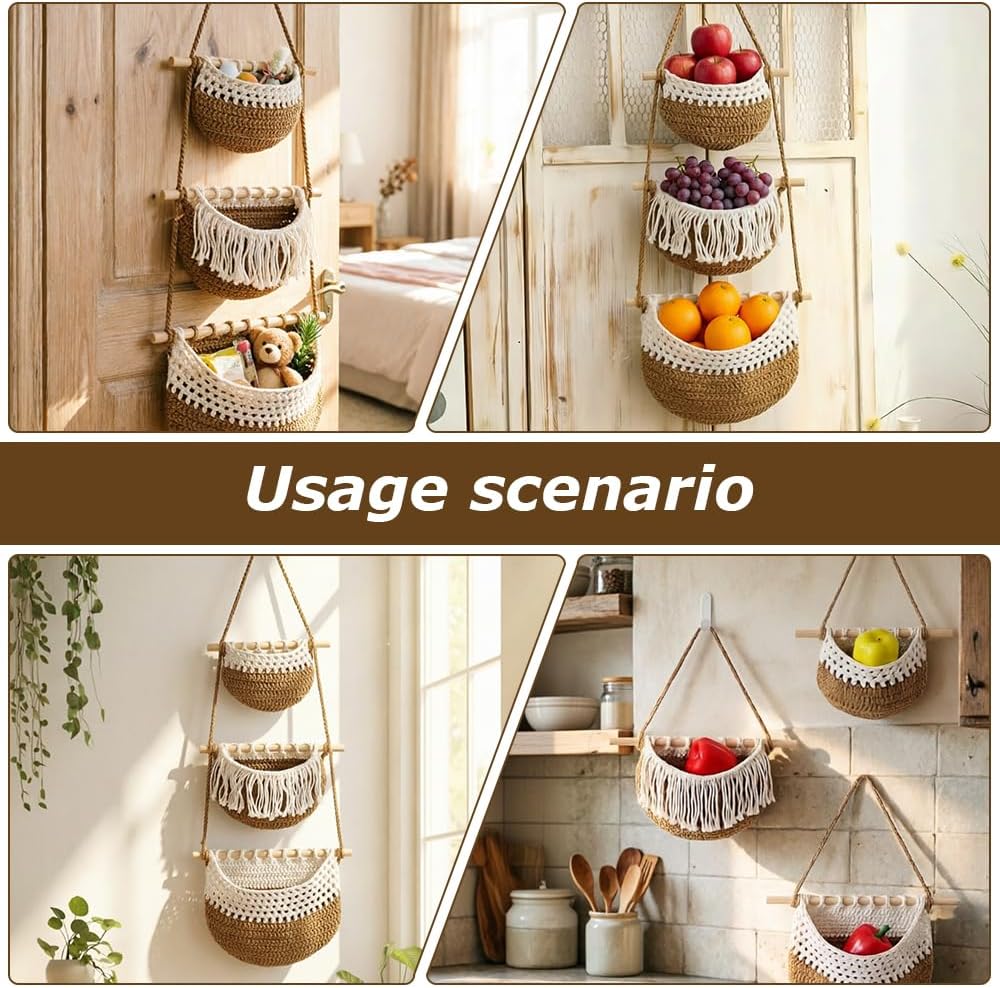 Hängender Organizer Wand, 3 Stufiger Macrame Hanging Storage, Boho Decorative Hanging Organiser, Abn