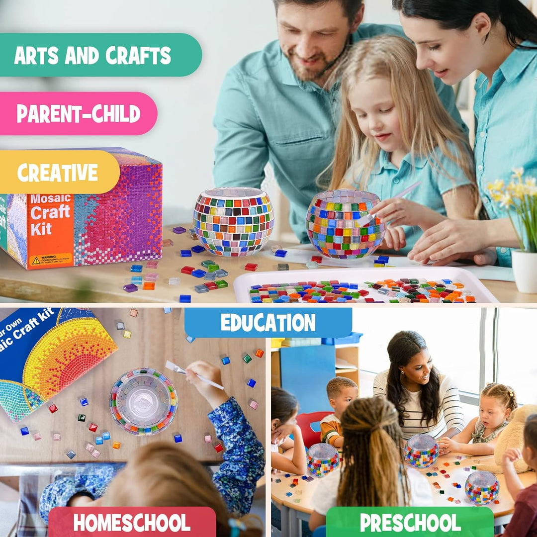 Glasmosaik-Kerzenhalter-Kit, Kreatives DIY-Mosaik-Kunst und Bastelset für Kinder Erwachsene, Teelich
