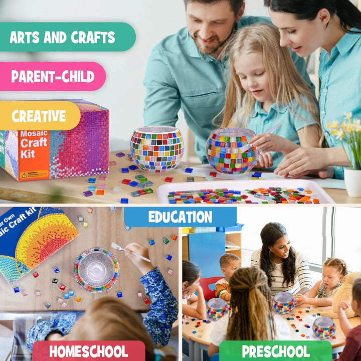 Glasmosaik-Kerzenhalter-Kit, Kreatives DIY-Mosaik-Kunst und Bastelset für Kinder Erwachsene, Teelich