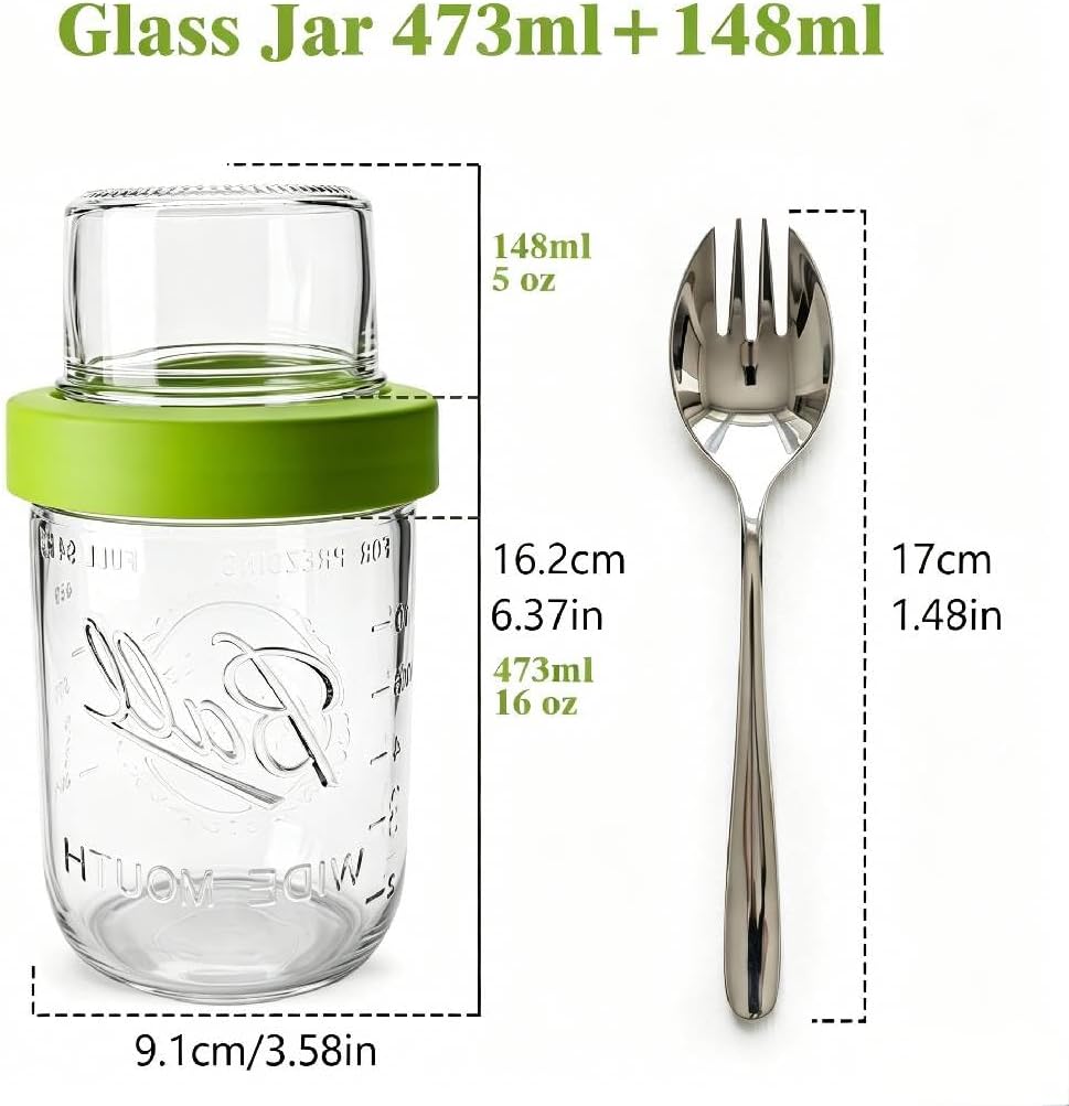 4er Set Müslibecher To Go, 621ml Joghurtbecher To Go mit Löffel, 16 oz+5 oz Overnight Oats Gläser, 2