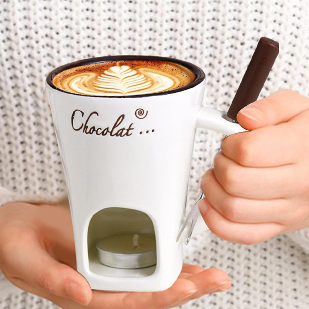 Schokoladenfondue-Becher, Keramik-Schokoladenschmelzbecher Für Käse, Schoko Fondueset Mit Gabel Und