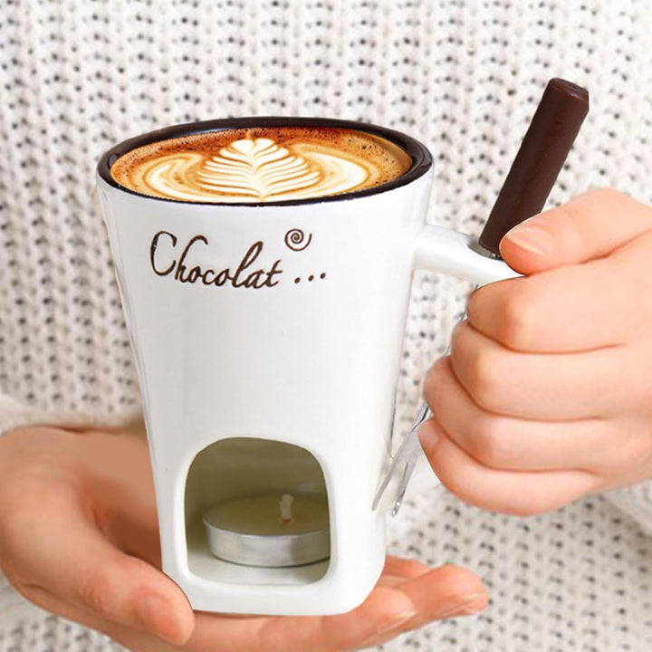 Schokoladenfondue-Becher, Keramik-Schokoladenschmelzbecher Für Käse, Schoko Fondueset Mit Gabel Und