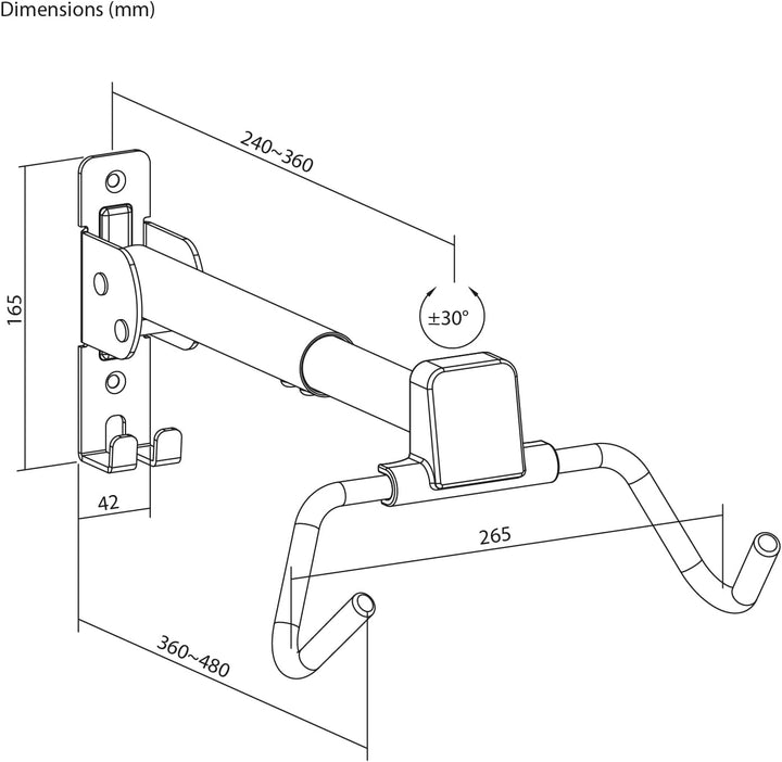 Maclean Wand-Fahrradhalter | aus Stahl, verstellbar | Tragkraft bis zu 30 kg (4 Stück) | Verstellbar