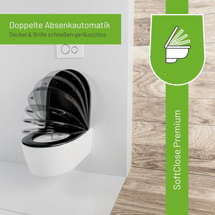 LUVETT® WC-Sitz mit Absenkautomatik D140 D-Form Soft Close® &amp; TakeOff EasyClean Abnahme, hygienisch