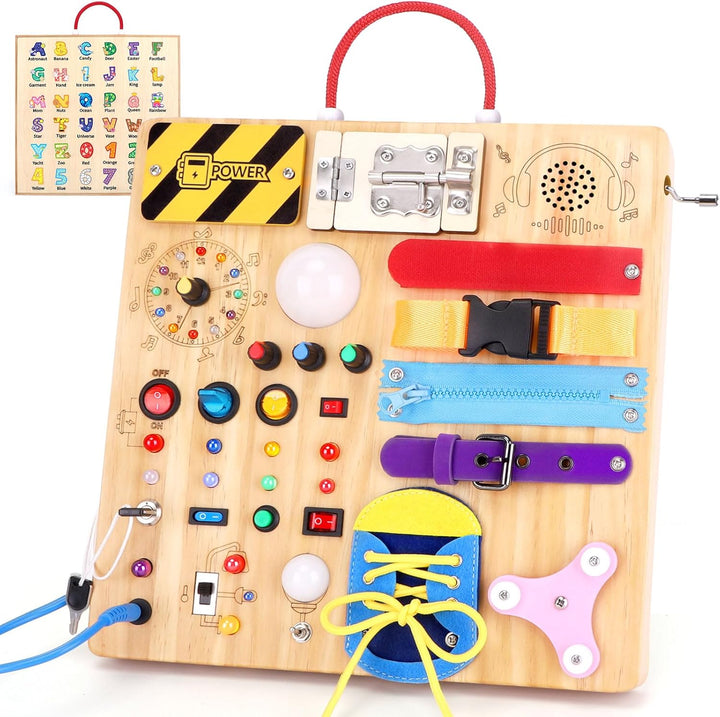 23 in 1 Busy Board Montessori Spielzeug ab 1 jahr Activity Board Holzspielzeug Mit 15 Schaltern, 26