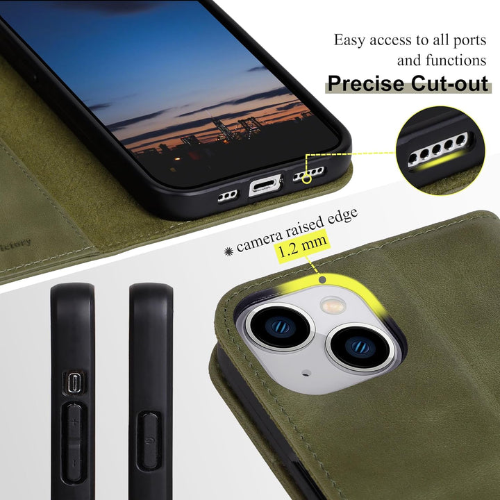 VISOUL Hülle für iPhone 15, Schutzhülle [Echt Leder] [Schützt vor Stoss] [Kartenfach] [Magnetverschl