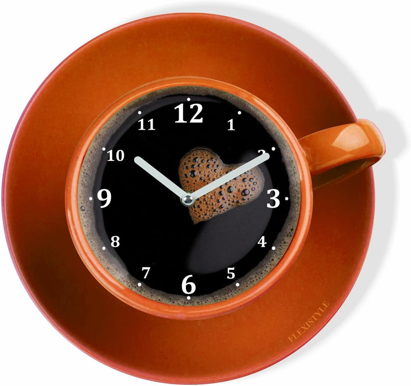 FLEXISTYLE Moderne Küchen Wanduhr Tasse Perfetta, Orange, Acrylglas, UV-Druck, Made in EU, Orange