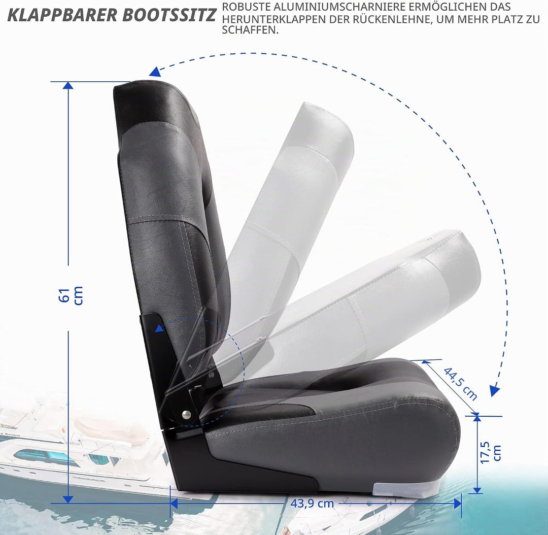 Deluxe Marine Klappbarer Bootssitz mit hoher Rückenlehne, Edelstahlschrauben im Lieferumfang enthalt