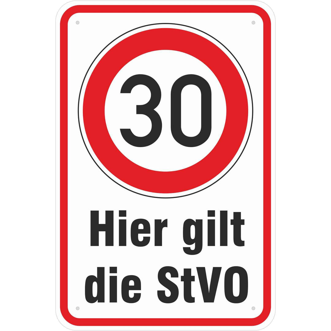 Schild Hier Gilt die StVO 30 kmh Fahren aus Aluminium-Verbundmaterial 3mm stark 40 x 60 cm Schild 40