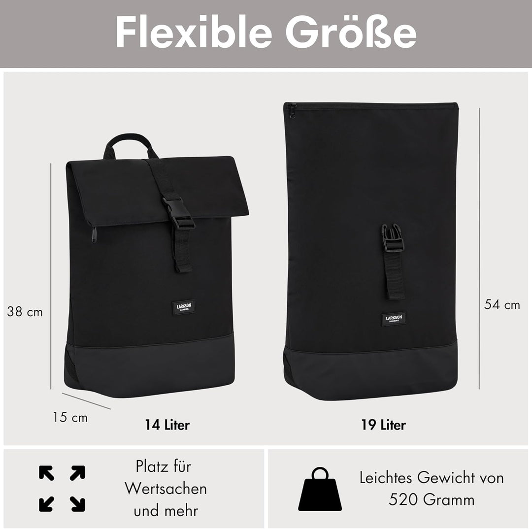 LARKSON Rucksack Damen & Herren - Tammo - Rolltop Daypack für Arbeit Uni Fahrrad - Backpack mit 16 Z