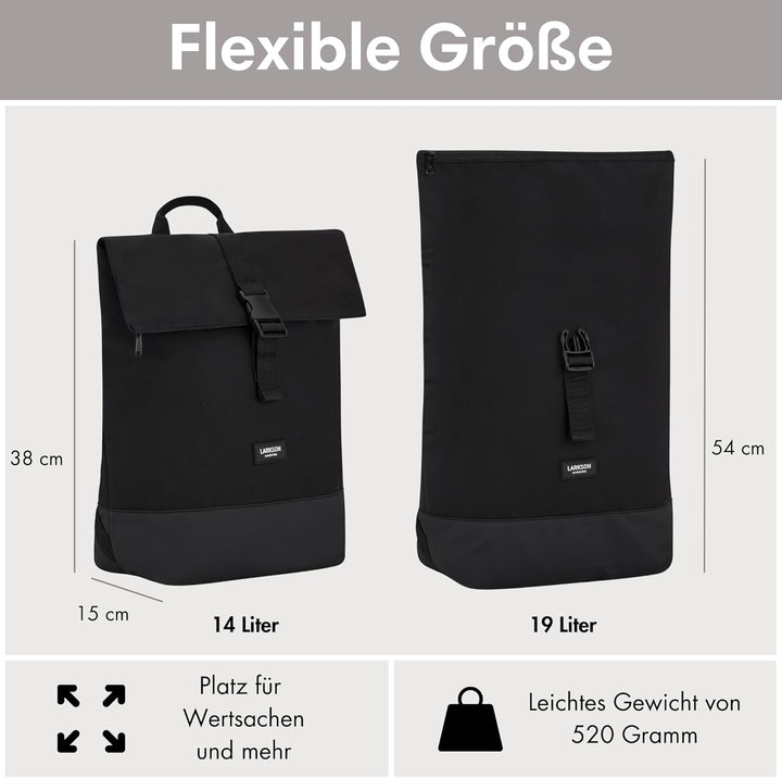 LARKSON Rucksack Damen & Herren - Tammo - Rolltop Daypack für Arbeit Uni Fahrrad - Backpack mit 16 Z