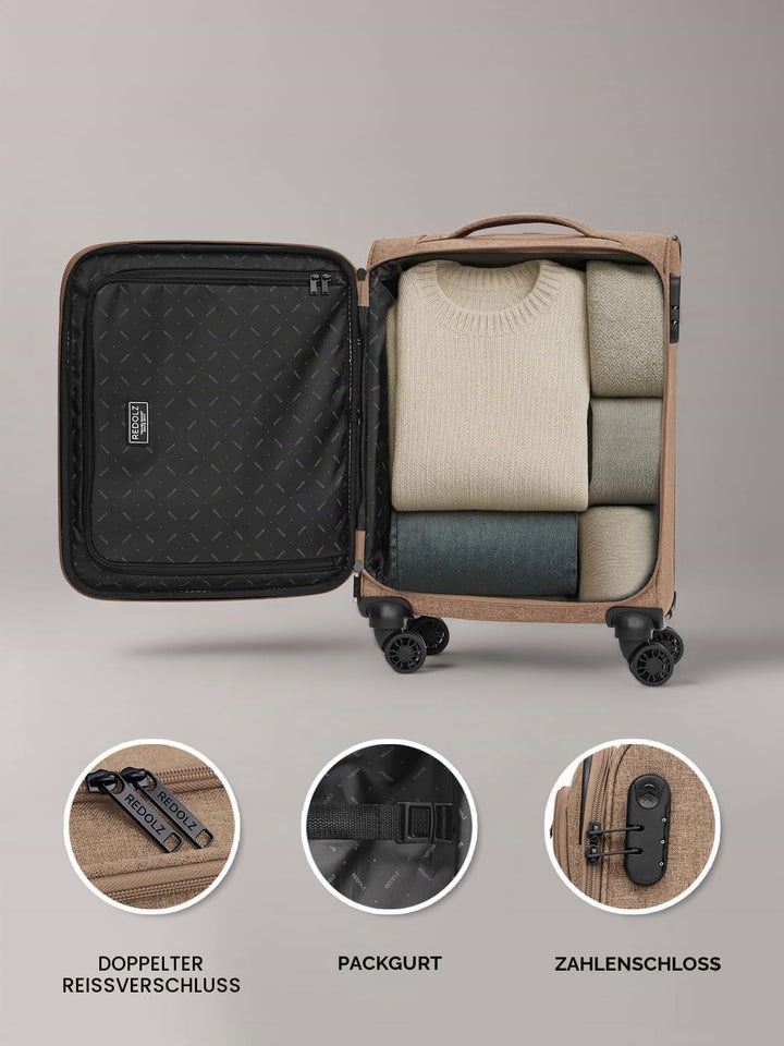 REDOLZ Cabin Weichschalen Kabinen-Koffer | Leichter Trolley mit 4 Doppelrollen für Damen &amp; Herren 37