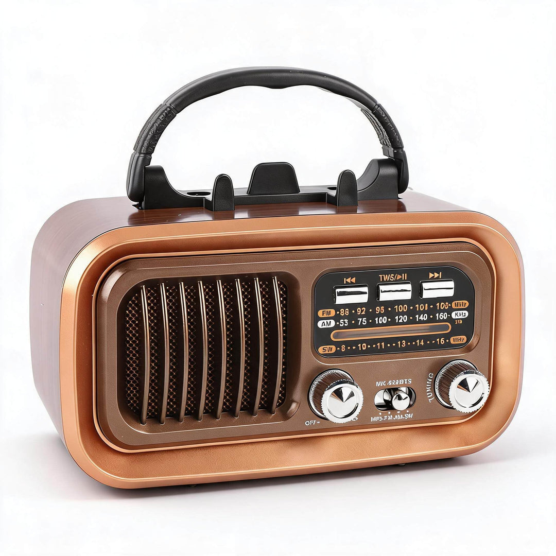 Retro Vintage Radio mit Bluetooth Lautsprecher, Tragbarer Kleiner Vintage AM FM Radio, Solar Batteri