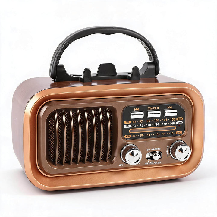 Retro Vintage Radio mit Bluetooth Lautsprecher, Tragbarer Kleiner Vintage AM FM Radio, Solar Batteri