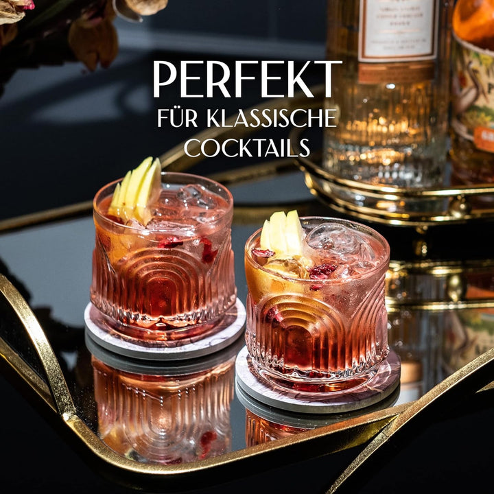 GLASSIQUE CADEAU Vintage Art Deco 1920er Gin, Rum, Whiskey Kurze Cocktailgläser mit Relief | 4er Ges
