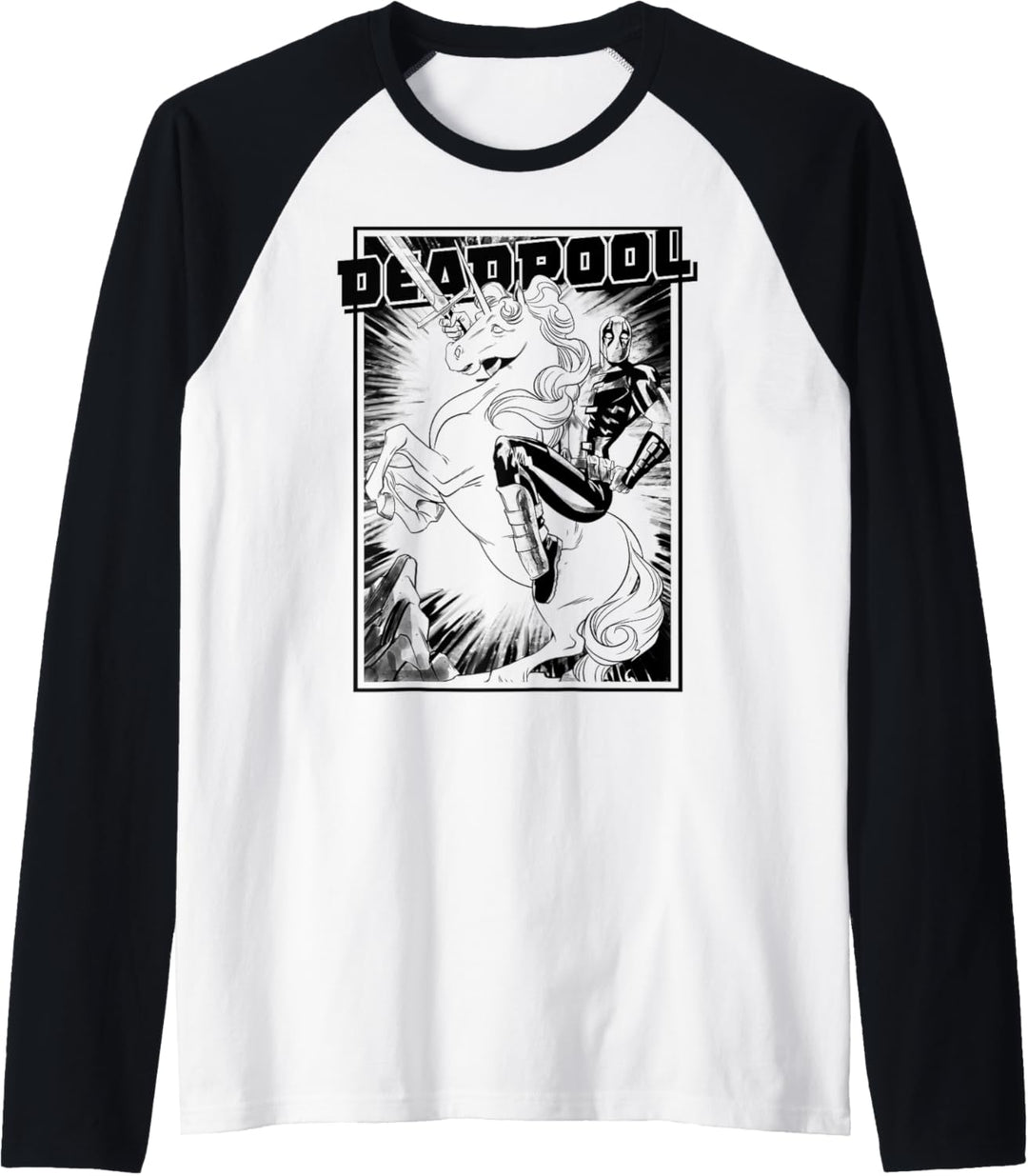 Marvel Deadpool Transparent Comic Unicorn Mount Raglan