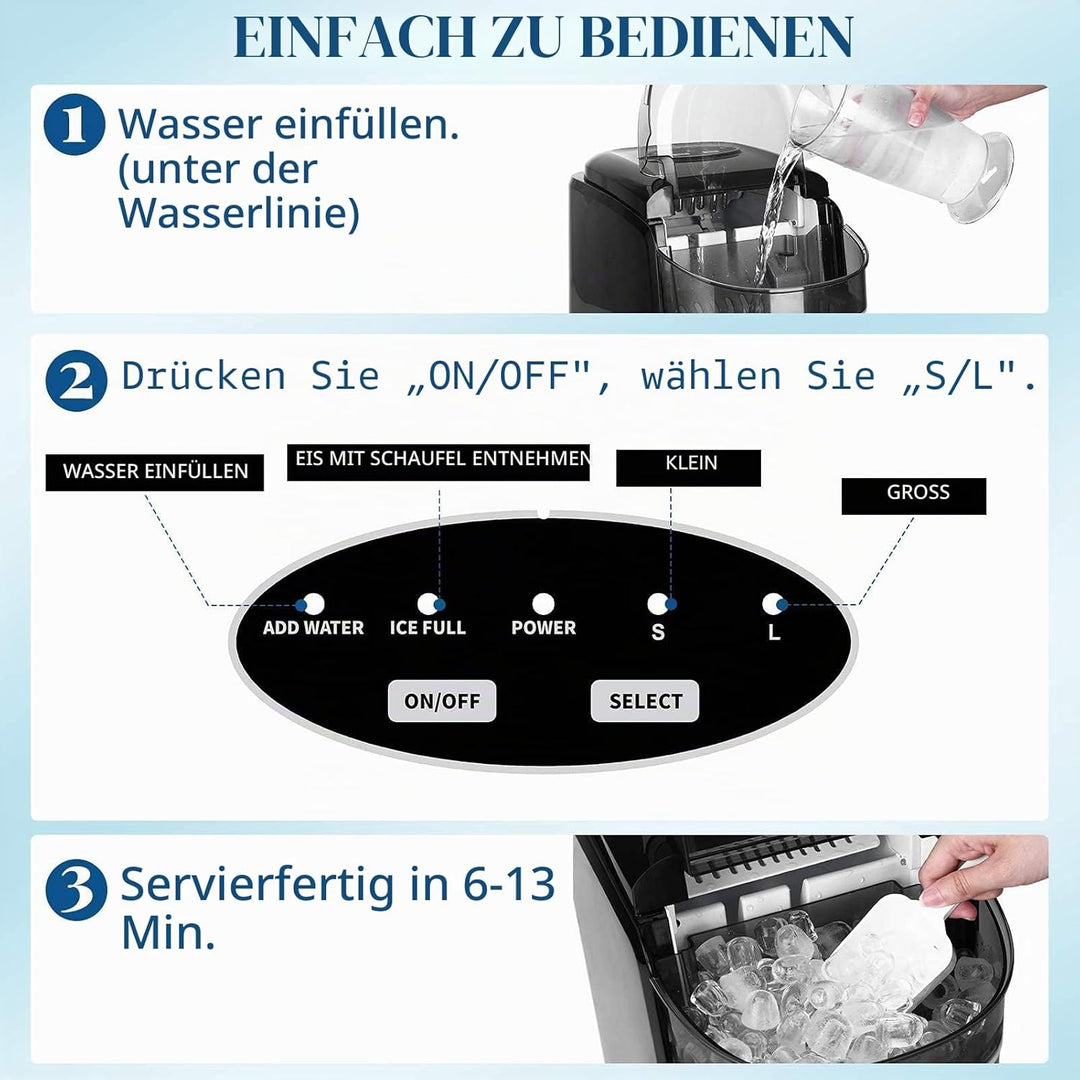 Eiswürfelmaschine Testsieger 12KG Eiswürfelbereiter Ice Maker 6 min Produktionszeit Ice Cube Maker,