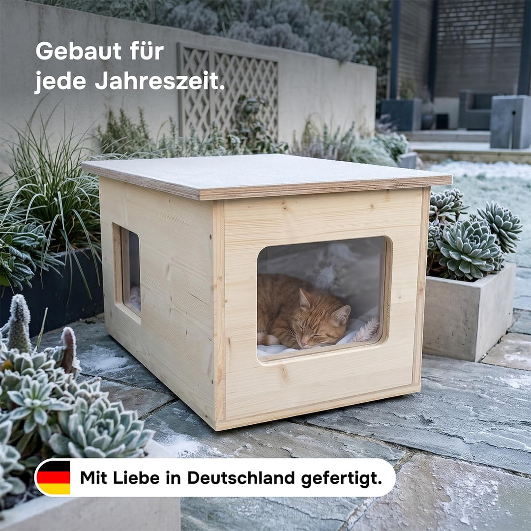 catcabin Katzenhaus für Draussen, Winterfest, Isoliert, Massivholz, Made in Germany, Outdoor Katzenh