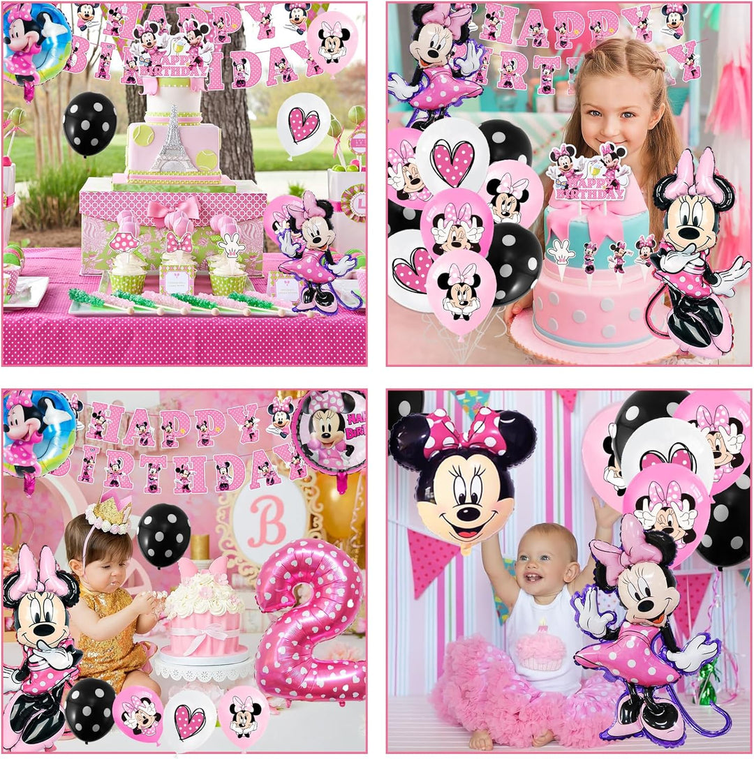 Partygeschirr 109 Stück Minnie Geburtstagsdeko Mädchen Junge Deko 2 Jahre, Thema Kindergeburtstag Lu
