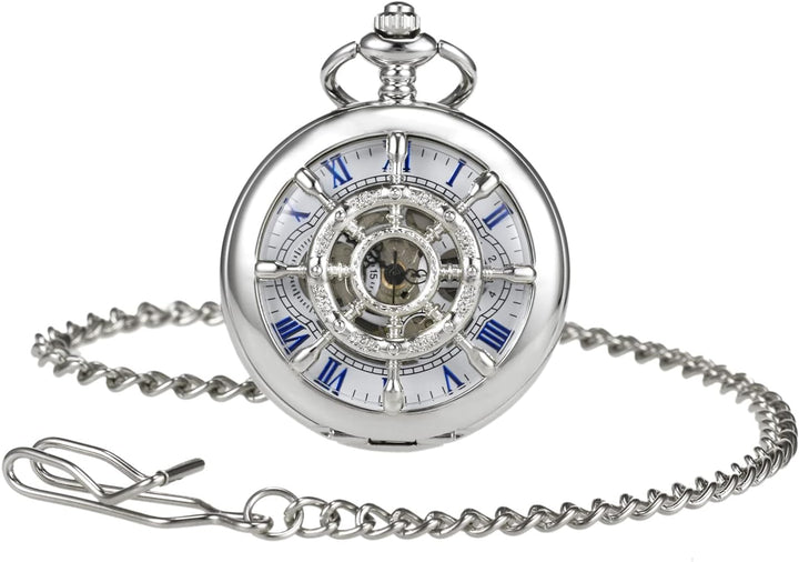TREEWETO Taschenuhr Vintage Ruder Hohl Mechanisch Steampunk Skelett Römische Ziffern Taschenuhr mit