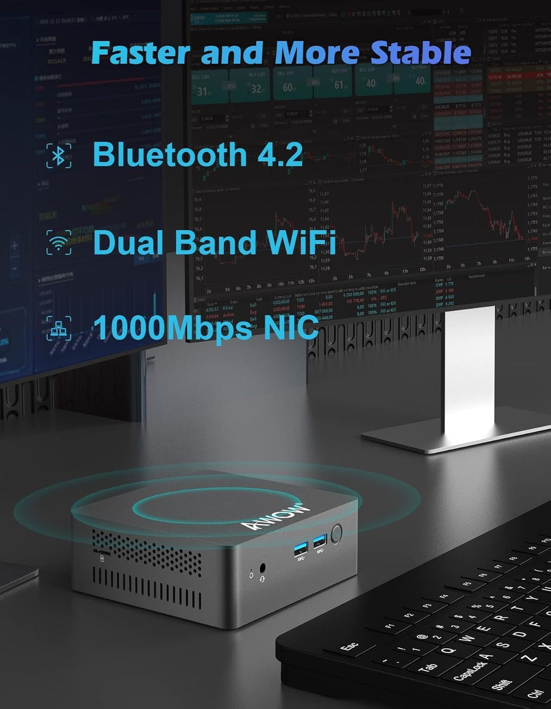 AWOW Mini PC Celeron J3455 8GB DDR4, 128GB M.2 SATA SSD, 4K HD, Dual HDMI, 2.4G/5G Dual WiFi, Gigabi