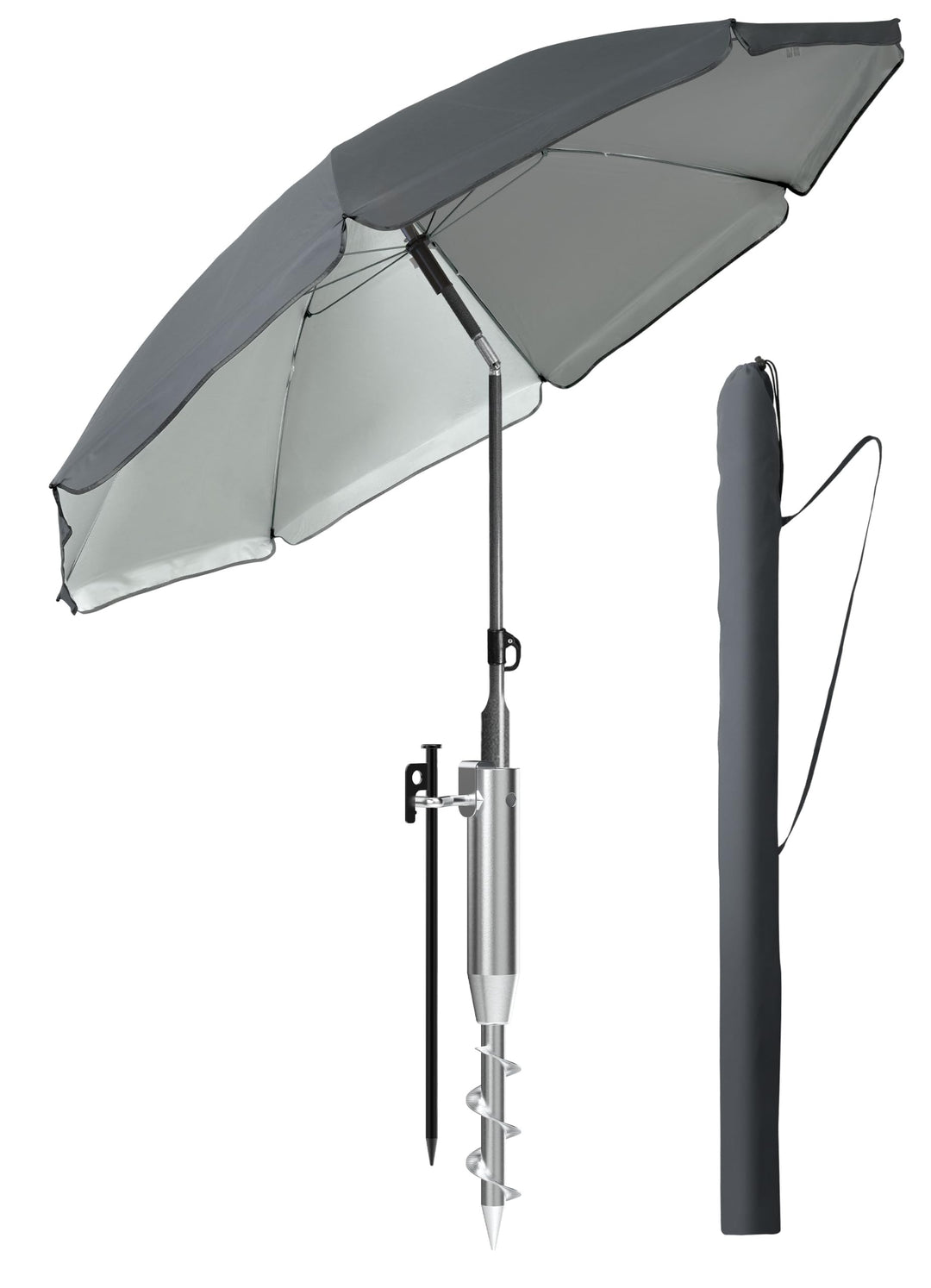 4smile Sonnenschirm Strand 3-in-1 Set, Ø 180 cm, Anthrazit, Strandschirm Windfest Stabil, UV50 Sonne