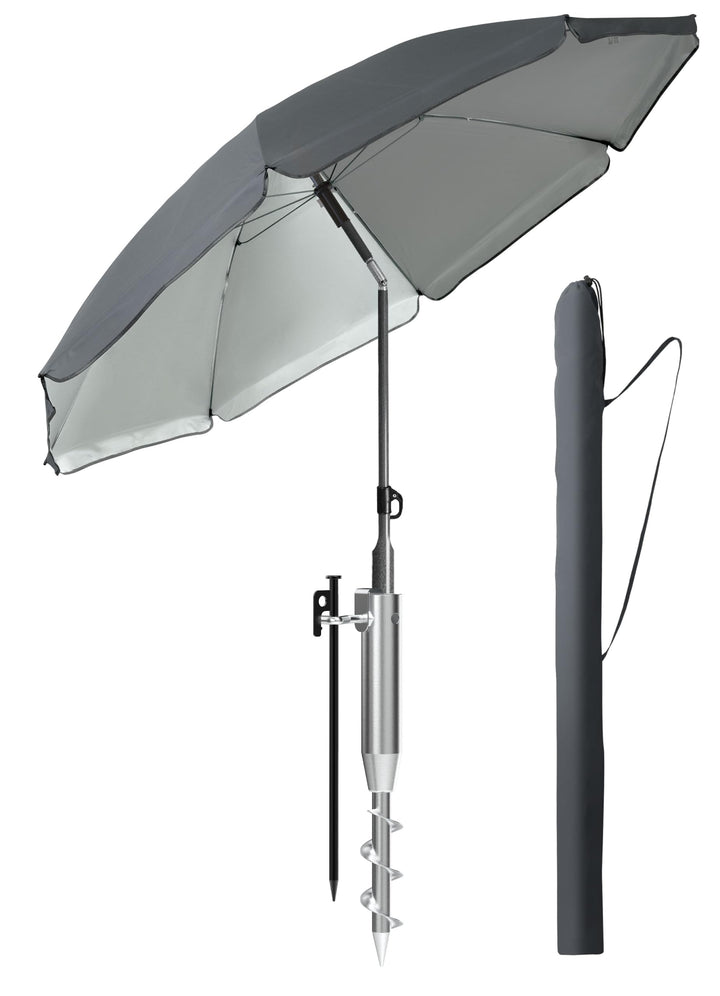 4smile Sonnenschirm Strand 3-in-1 Set, Ø 180 cm, Anthrazit, Strandschirm Windfest Stabil, UV50 Sonne