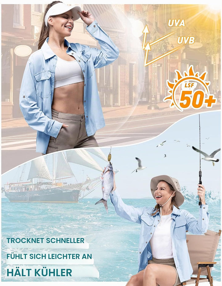 33,000ft Hemd Damen UPF50+ UV Schutz Outdoorhemd Schnelltrocknend Freizeithemd Langarm Funktionshemd