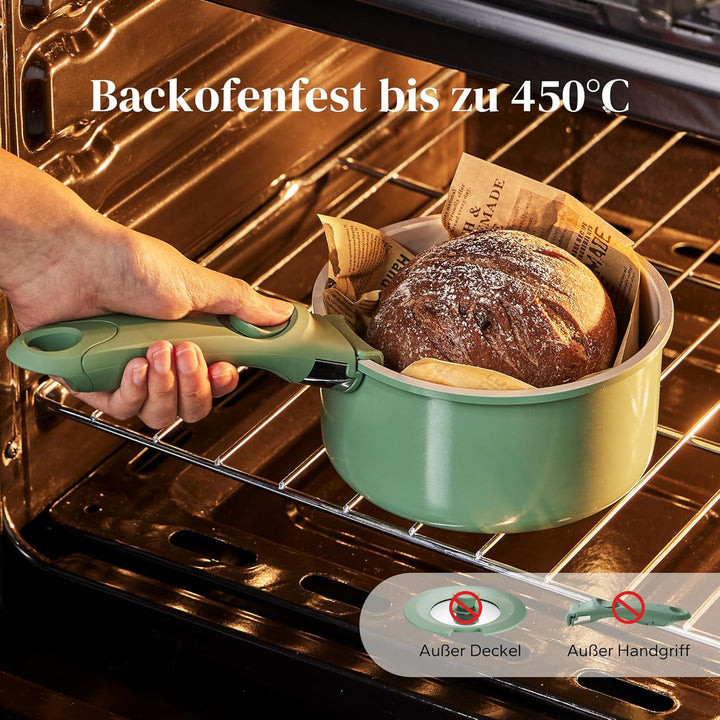 Redchef Töpfe Set mit Abnehmbaren Griffen, Antihaft Keramik Topfset 16/18/20cm und 3-IN-1 Verschluss