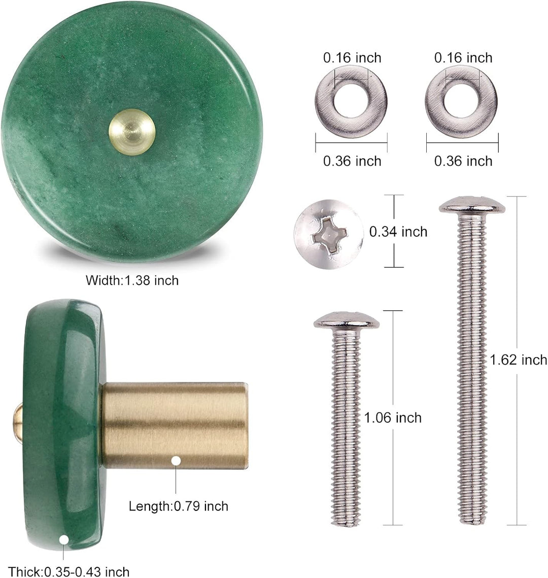 KYEYGWO 4 Stück Grüner Aventurin Natürlicher Kristall Möbelknöpfe mit Schraube, Runde Stein Schublad
